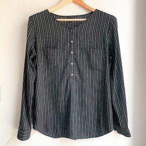 Ann Taylor Black and White Vertical Striped Long Sleeve Blouse